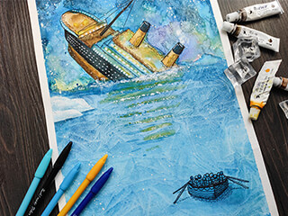 泰坦尼克号《冰海沉船》少儿创意水彩画美术教案【高级版】