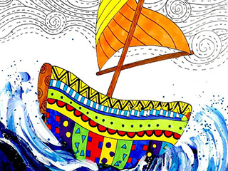 少儿水粉画《乘风破浪的船》美术作品教程