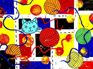 创意绘画课教程《猫咪玩毛线球》蒙德里安的格子
