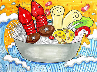 美术绘画教程《美味的食物》马克笔水彩画