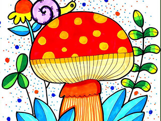 少儿美术线描画《漂亮的蘑菇》教程欣赏