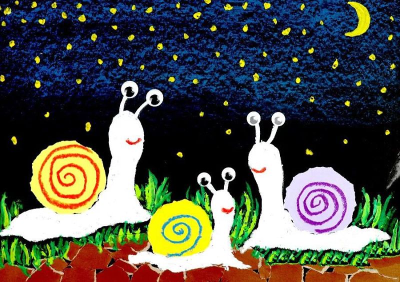 幼儿教画画《夜空下的蜗牛》绘画教程