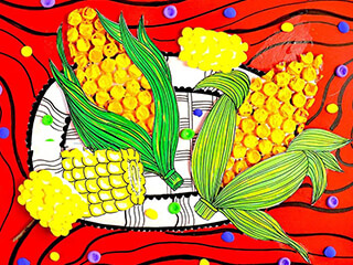 少儿美术创意画《一盘美味的玉米》