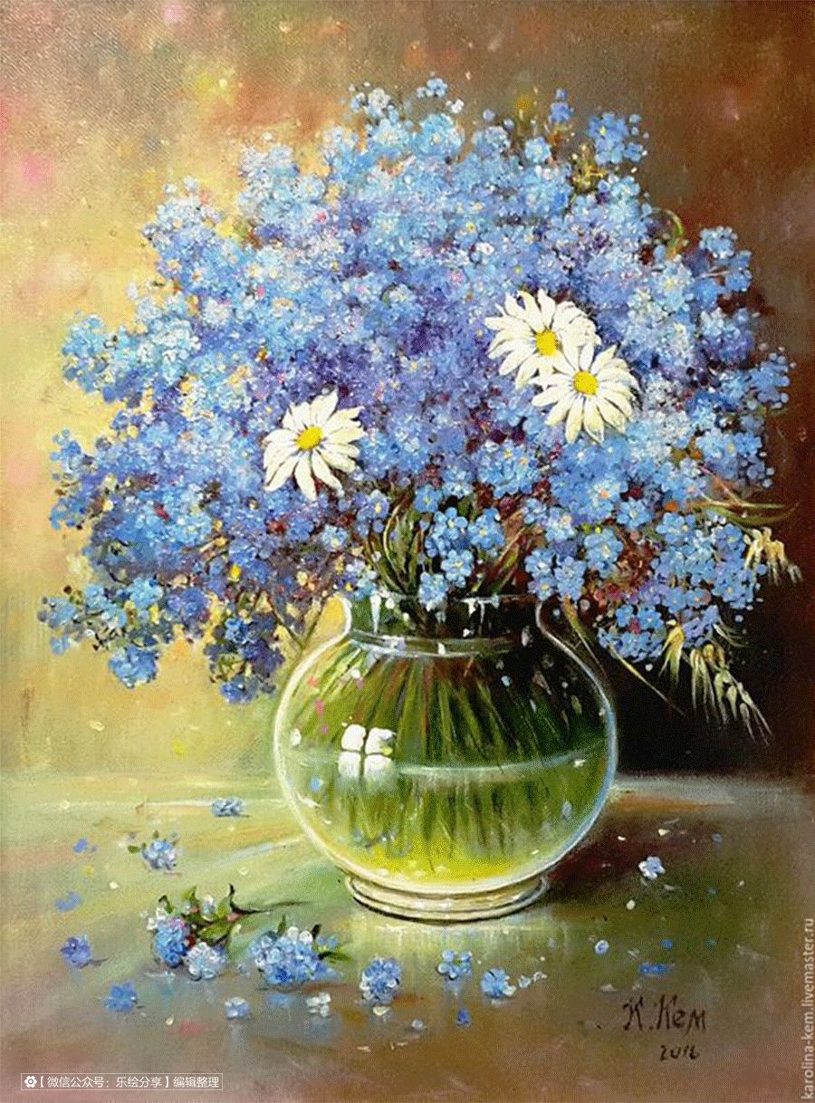 油画花与花瓶